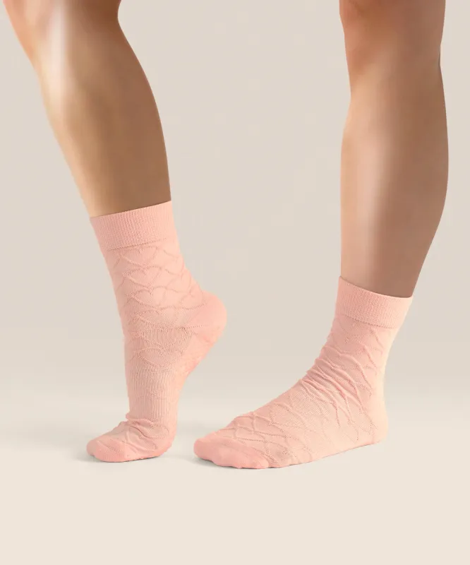 Crew Non Slip Grip Socks - Parfait Pink Hearts sold by MoveActive