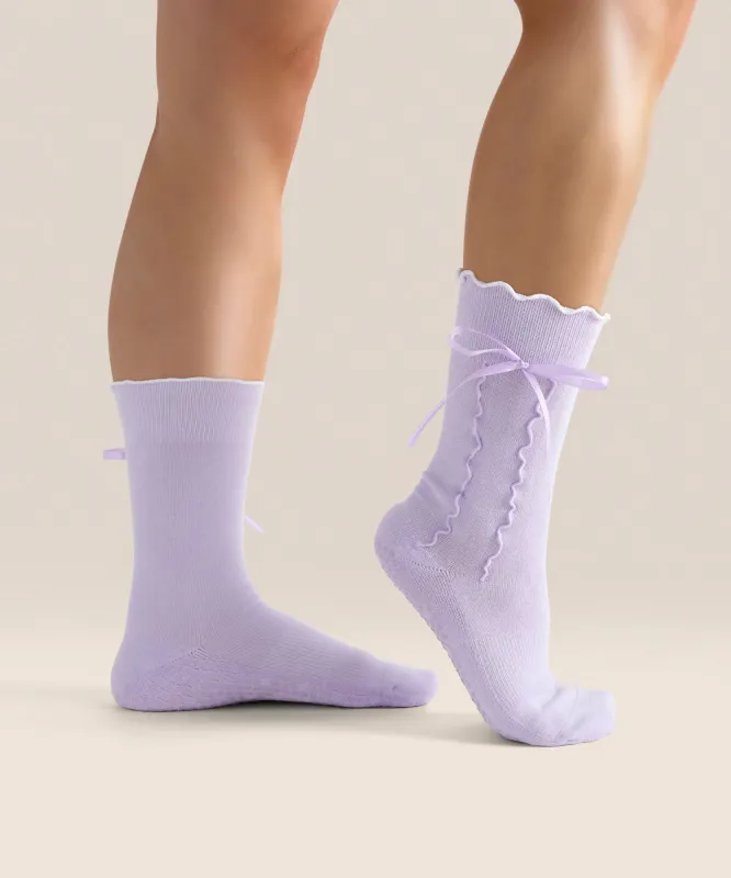 Crew Non Slip Grip Socks - Lavender Bow sold by MoveActive