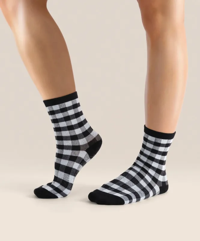 Crew Non Slip Grip Socks - Monochrome Gingham sold by MoveActive