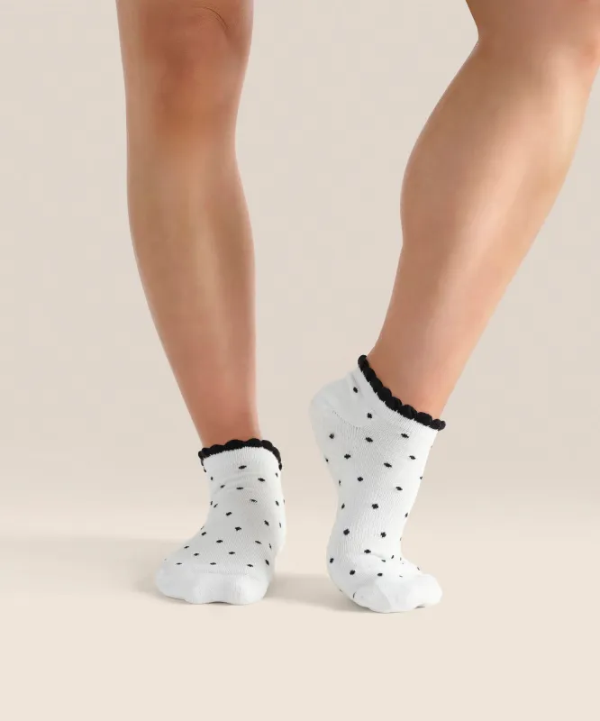 Classic Low Rise Grip Socks - White Polka Ruffle sold by MoveActive