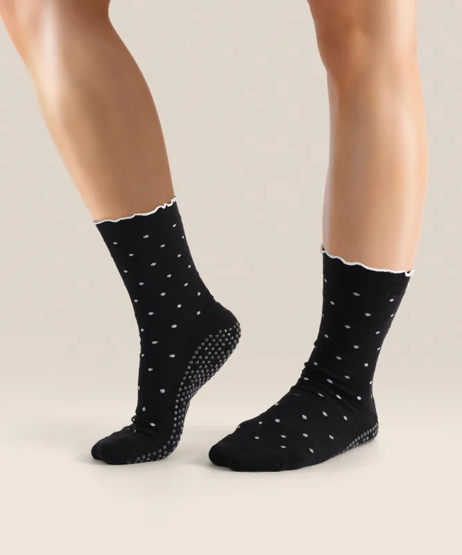 Crew Non Slip Grip Socks - Black Polka Ruffle sold by MoveActive