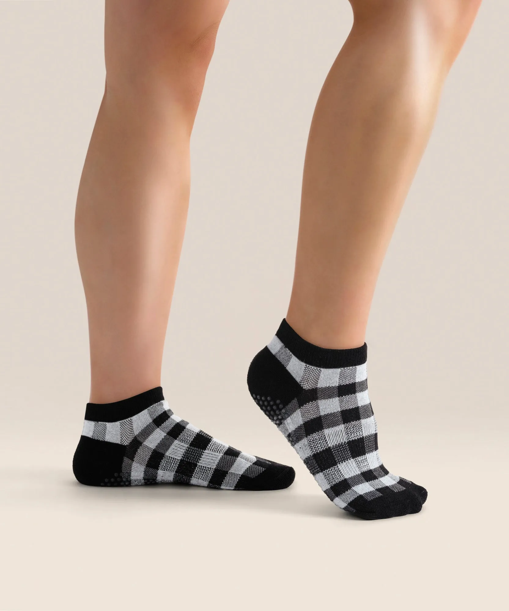 Classic Low Rise Grip Socks - Monochrome Gingham sold by MoveActive