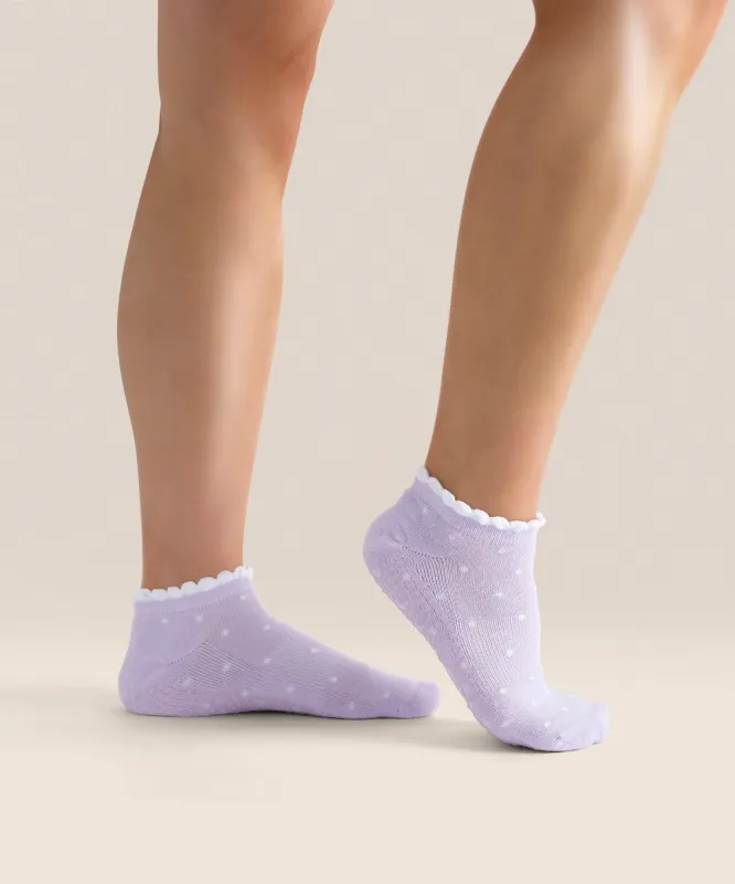 Classic Low Rise Grip Socks - Lavender Spots sold by MoveActive
