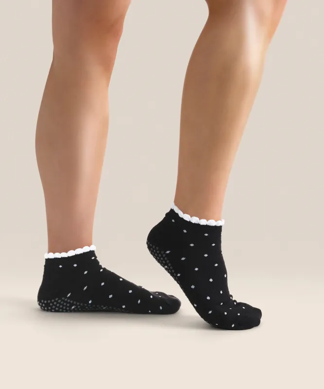 Classic Low Rise Grip Socks - Black Polka Ruffle sold by MoveActive
