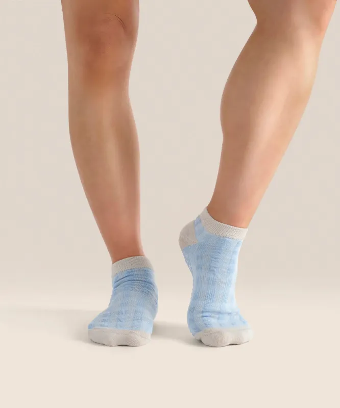 Classic Low Rise Grip Socks - Bluebelle Gingham sold by MoveActive