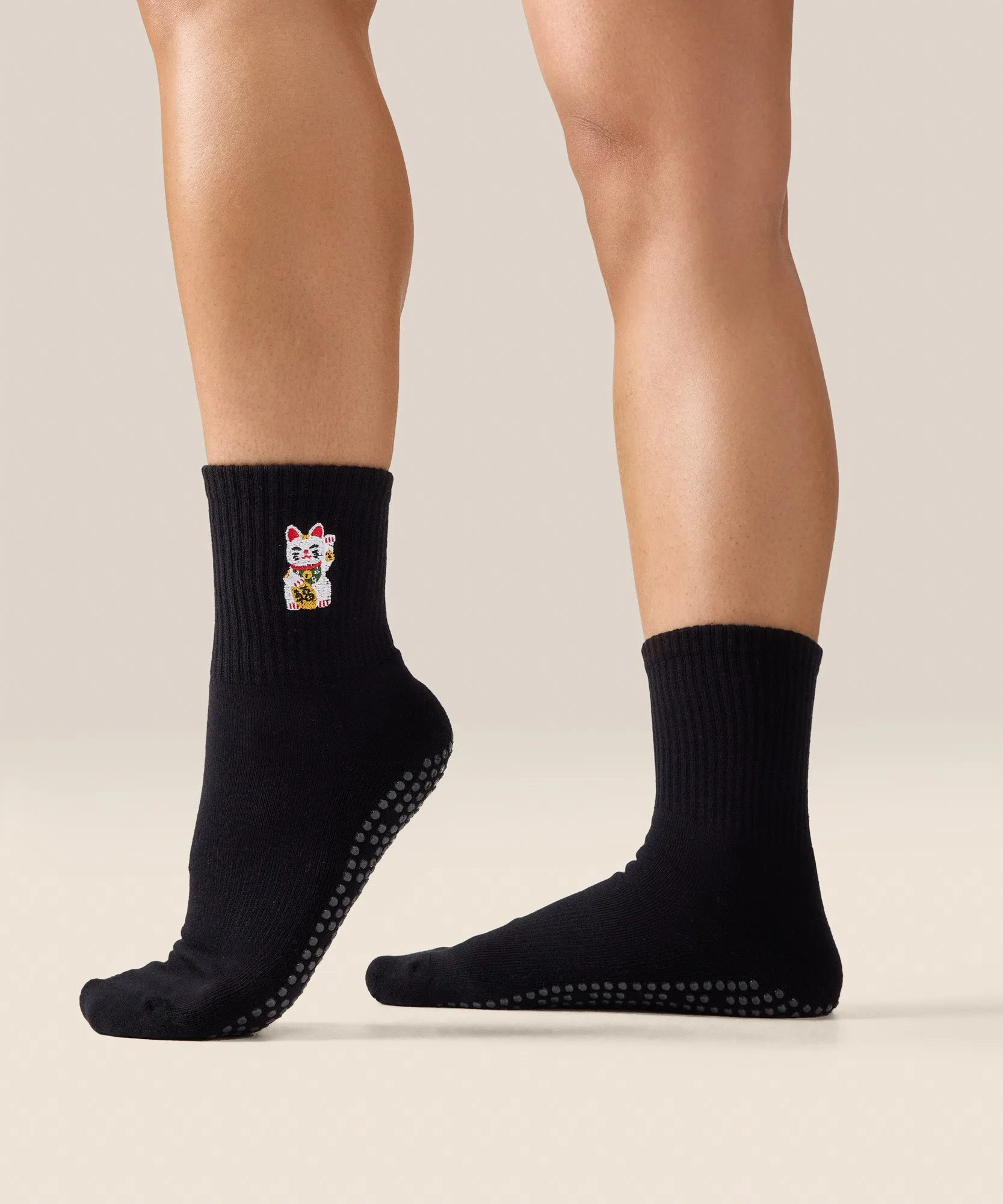 Crew Grip Socks - Fortune Kitty Black sold by MoveActive
