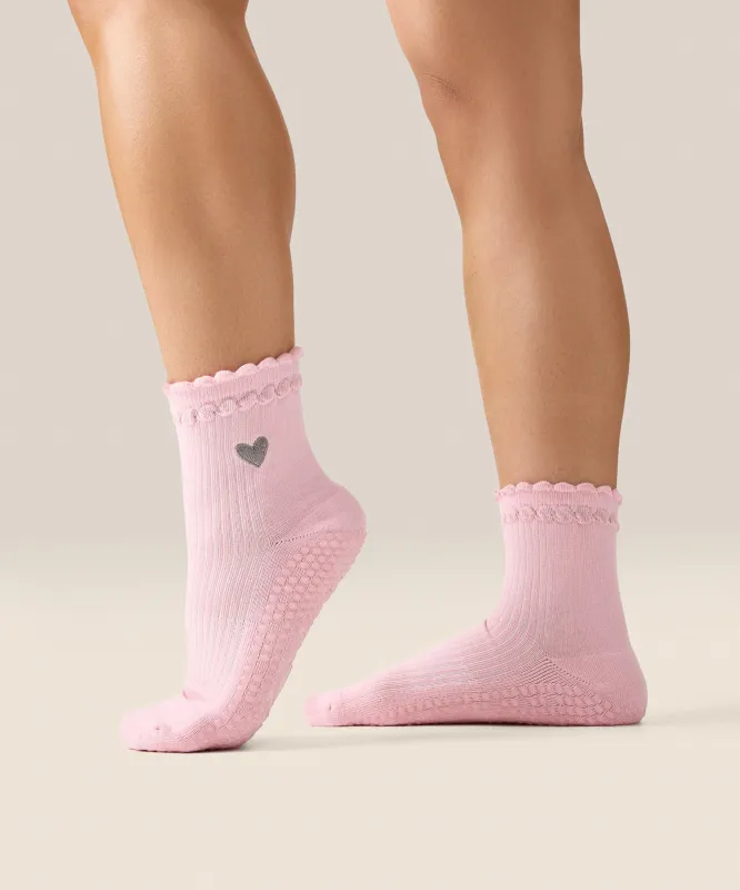 Crew Grip Socks - Heart Ruffle Pink sold by MoveActive