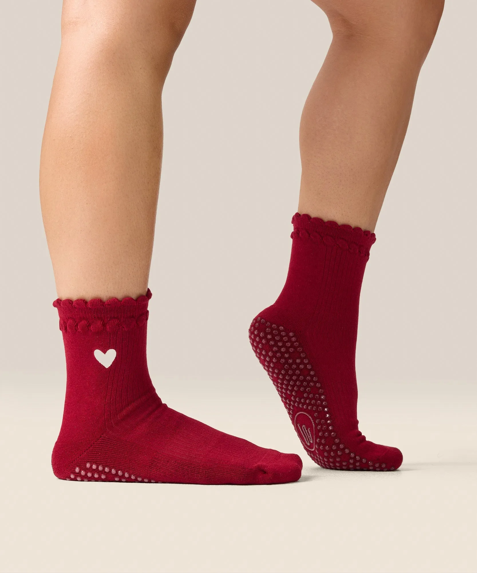 Crew Grip Socks - Heart Ruffle Burgundy sold by MoveActive