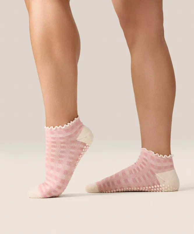Low Rise Grip Socks - Gingham Frill Rose made by MoveActive