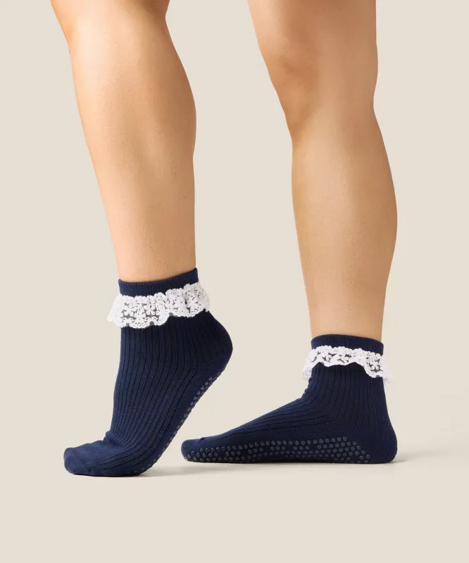 Quarter Crew Grip Socks - Lovers Lace Navy made by MoveActive