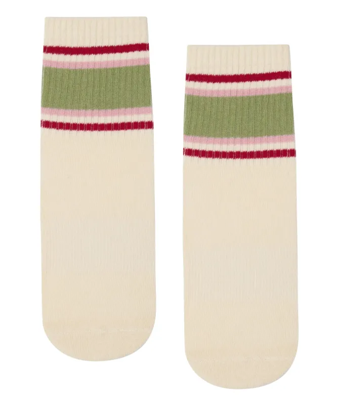 Crew Non Slip Grip Socks - Stripe Vanilla & Sage sold by MoveActive