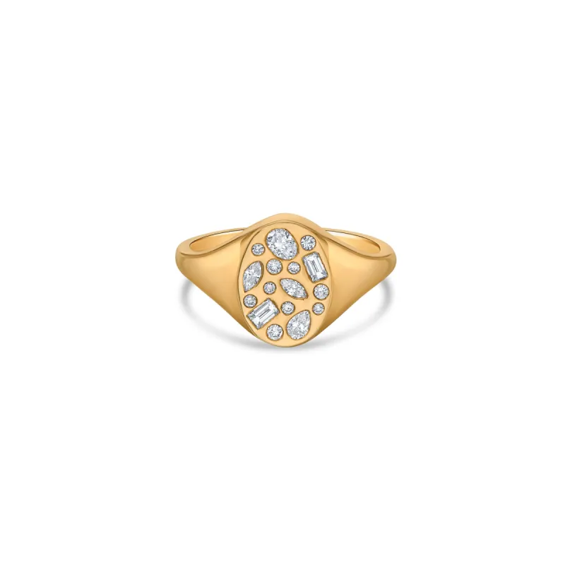 Sprinkle Signet Ring with Lab Diamonds sold by Promise By Effy