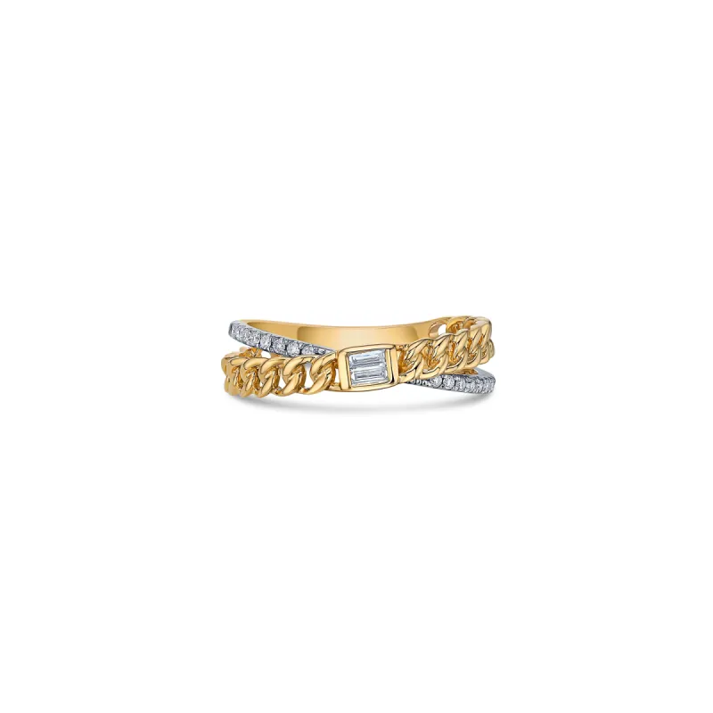 Chain Crossover Ring in Yellow Gold with Diamonds sold by Promise By Effy