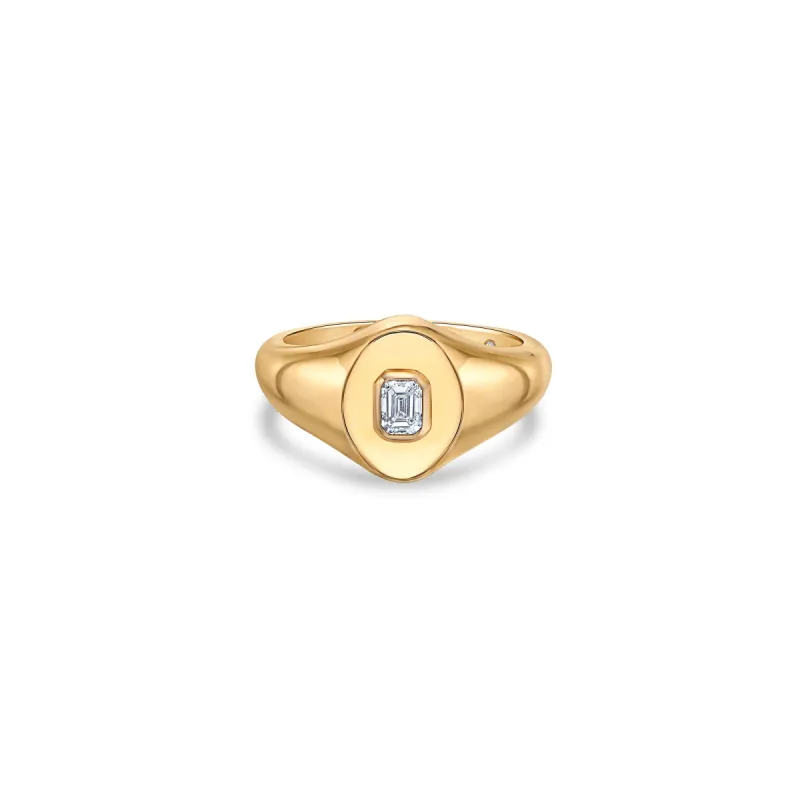 Geo Signet Ring with Emerald Cut Lab Diamond sold by Promise By Effy