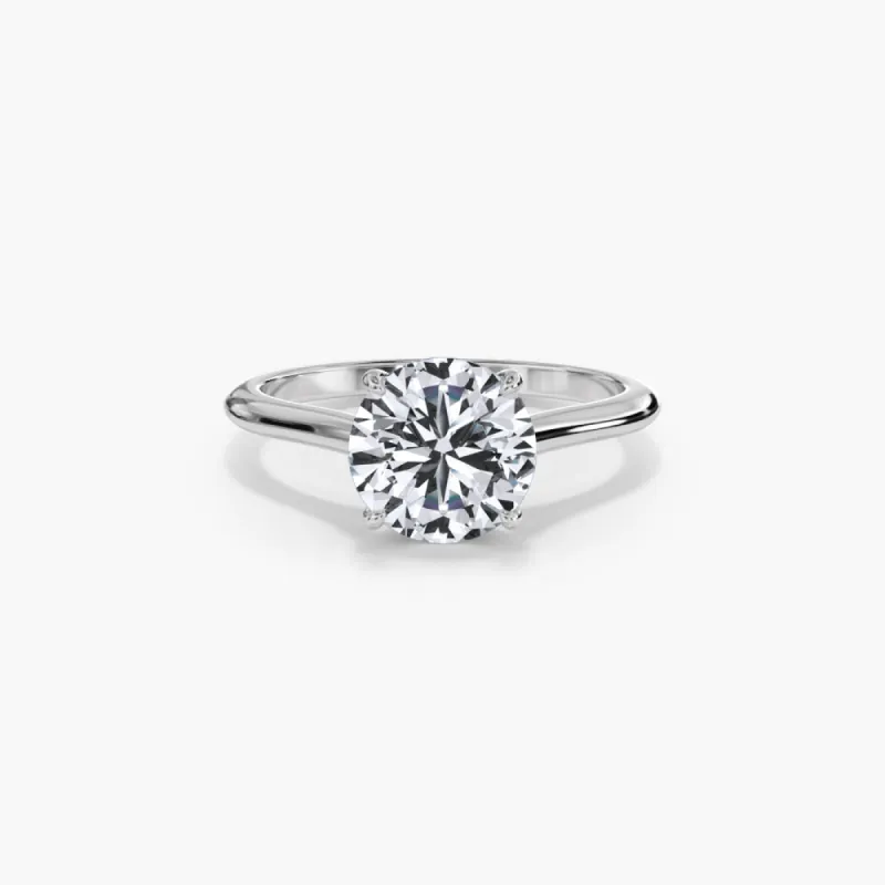 The Hidden Halo Plain Band Cathedral Lab Diamond Engagement Ring sold by Promise By Effy