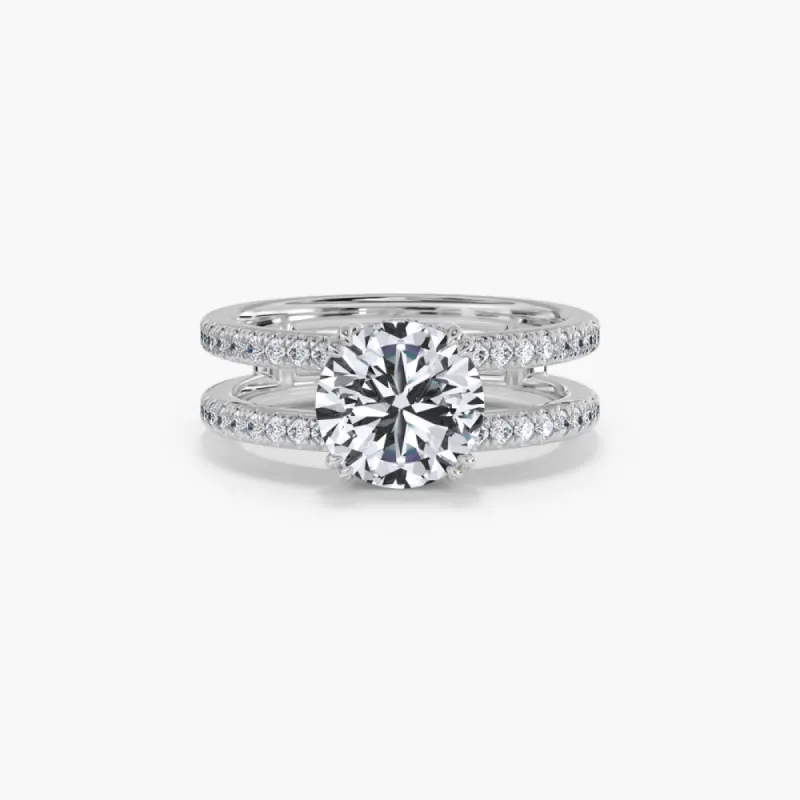 The Double Band All Pavé Hidden Halo Lab Diamond Engagement Ring sold by Promise By Effy