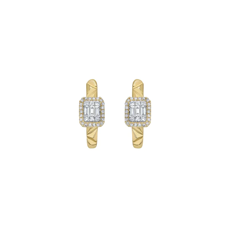 Mixed Shape Huggy Hoop Earring in Yellow Gold with Diamonds sold by Promise By Effy
