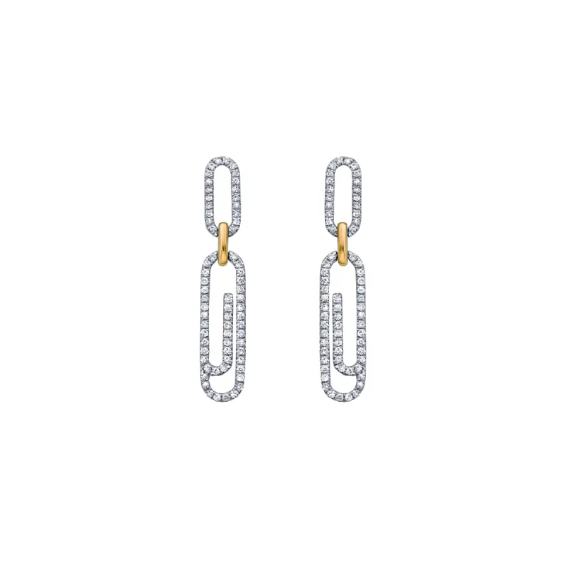 Paperclip Drop Earring in Yellow and White Gold with Diamonds sold by Promise By Effy
