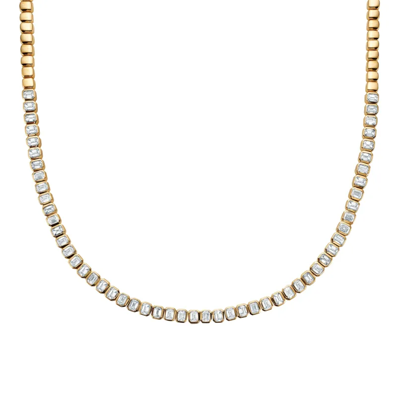 Emerald Cut Bezel Half Tennis Necklace with Lab Diamonds sold by Promise By Effy