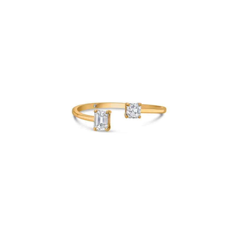 Duo Bypass Ring with Emerald Cut and Asscher Lab Diamonds sold by Promise By Effy