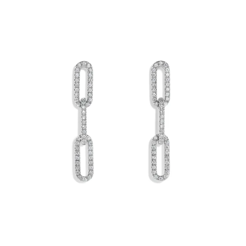 Paperclip Link Earring in White Gold with Diamonds sold by Promise By Effy