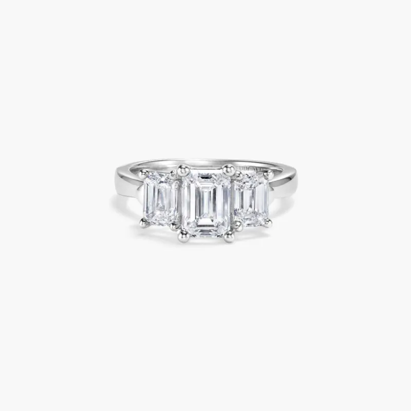 The Three Stone Emerald Lab Diamond Engagement Ring sold by Promise By Effy