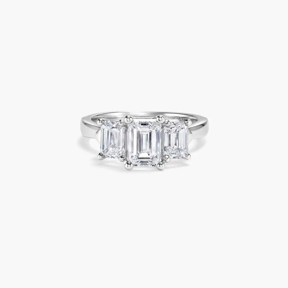 The Three Stone Emerald Lab Diamond Engagement Ring sold by Promise By Effy