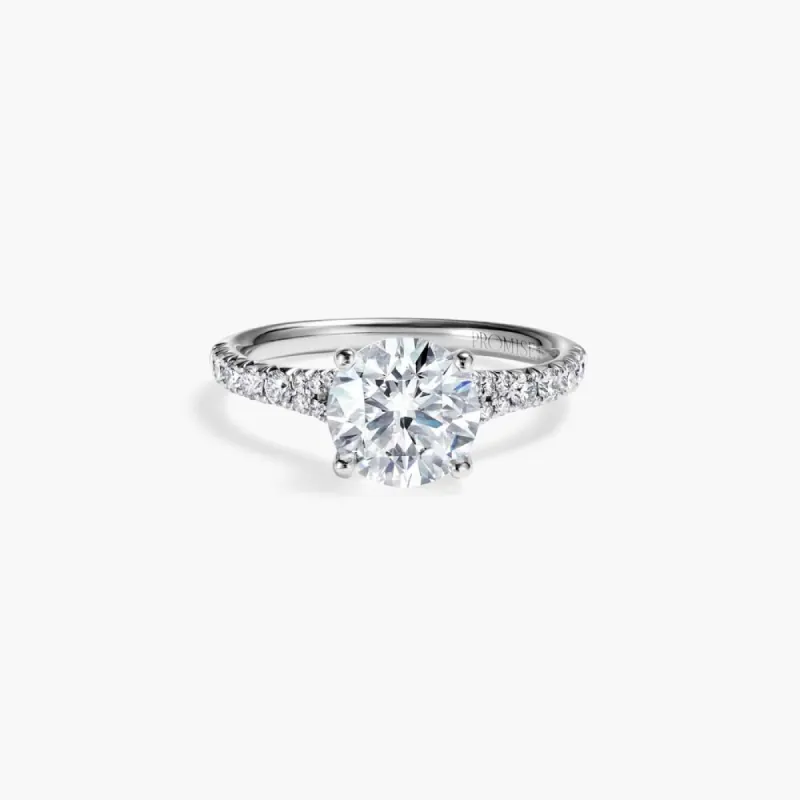 The Side Stone Half Pavé Band Round Brilliant Lab Diamond Engagement Ring sold by Promise By Effy