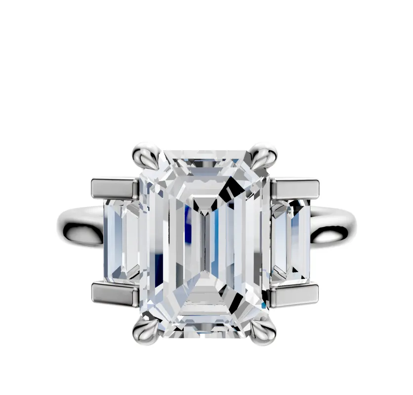 18K White Gold 3-Stone Baguette Side Stones Set North/South 0.25TCW Engagement Ring sold by Promise By Effy