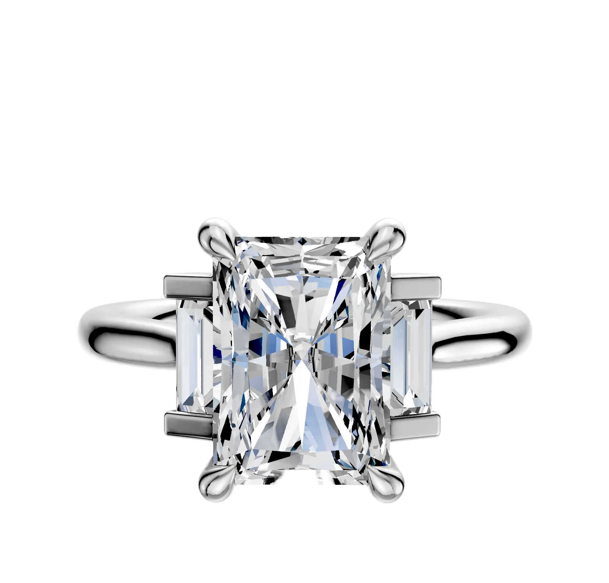 Platinum 3-Stone Baguette Side Stones Set North/South 0.125TCW Ring sold by Promise By Effy