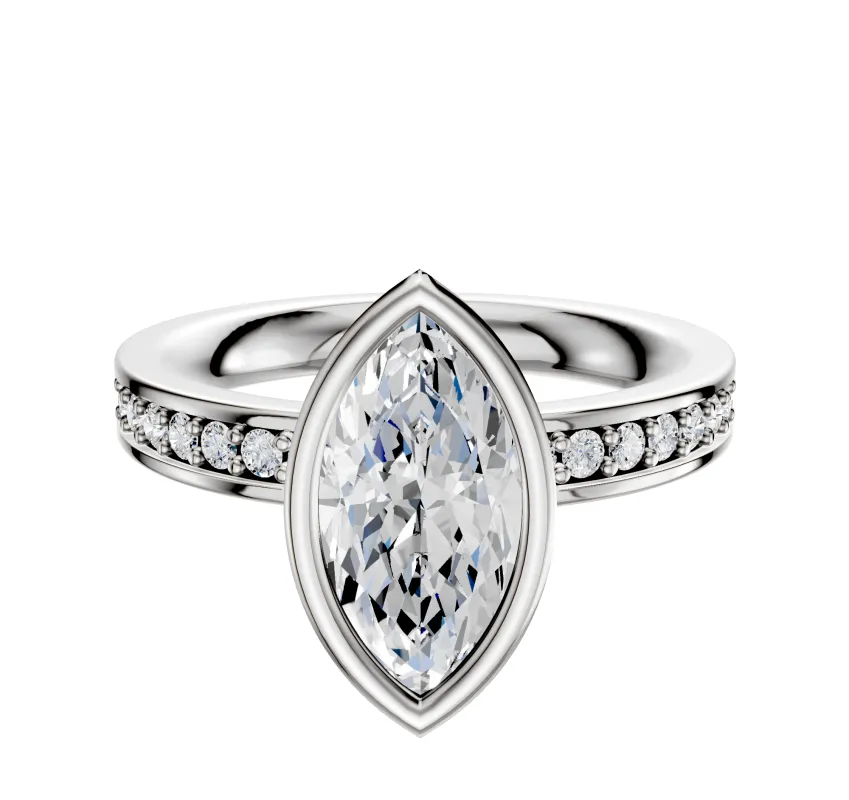 18K White Gold Bezel Full Bezel North/South Classic Flat 1-Row-Pave 2.5mm Engagement Ring sold by Promise By Effy