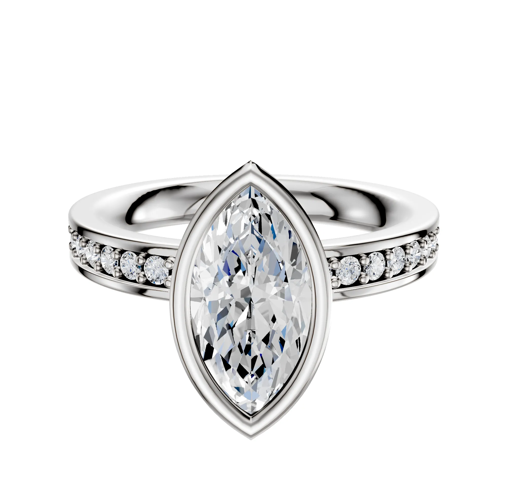 18K White Gold Bezel Full Bezel North/South Classic Flat 1-Row-Pave 2.5mm Engagement Ring sold by Promise By Effy