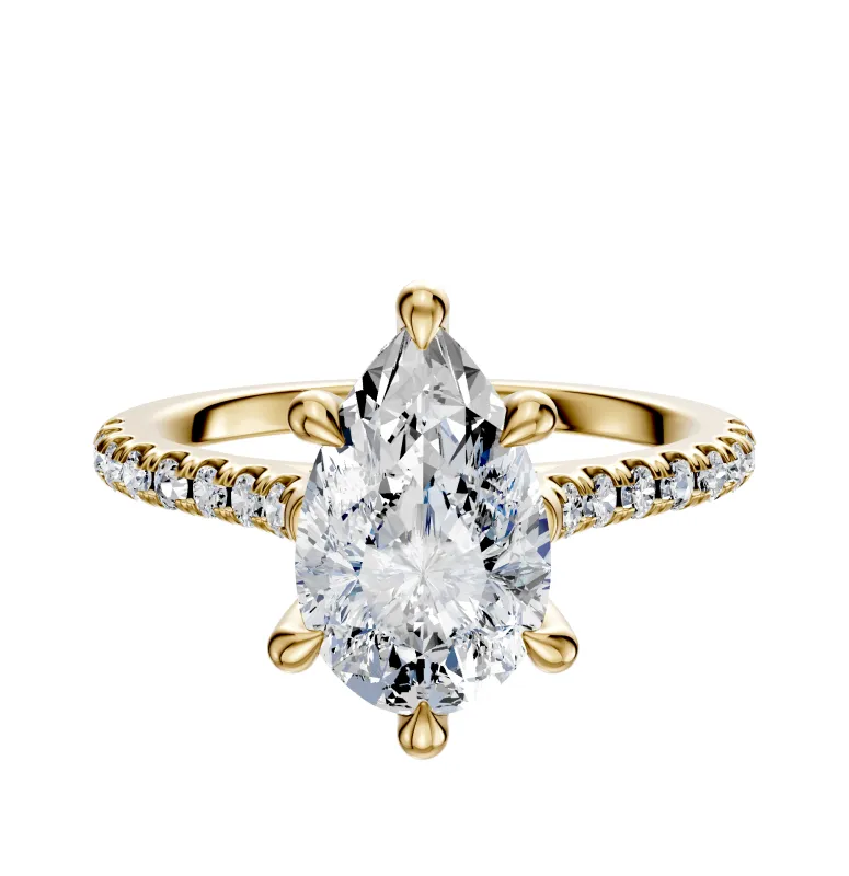 14K Yellow Gold 6 Prong Hidden Halo Cathedral Dome 1-Row-Pave 2.5mm Engagement Ring sold by Promise By Effy