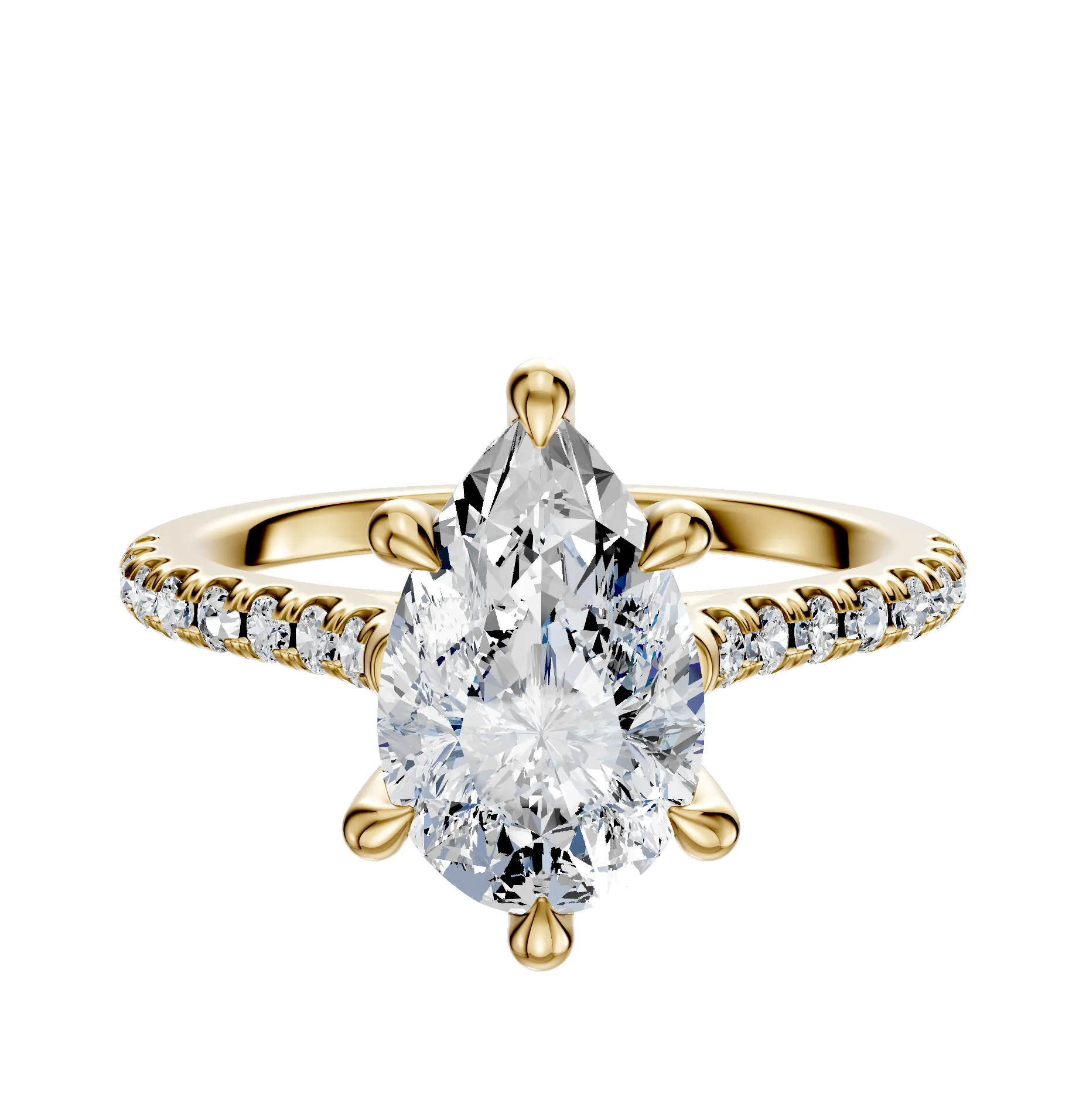 14K Yellow Gold 6 Prong Hidden Halo Cathedral Dome 1-Row-Pave 2.5mm Engagement Ring sold by Promise By Effy