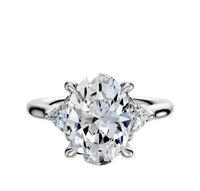 14K White Gold 3-Stone Trillion Side Stones 0.125TCW Engagement Ring sold by Promise By Effy