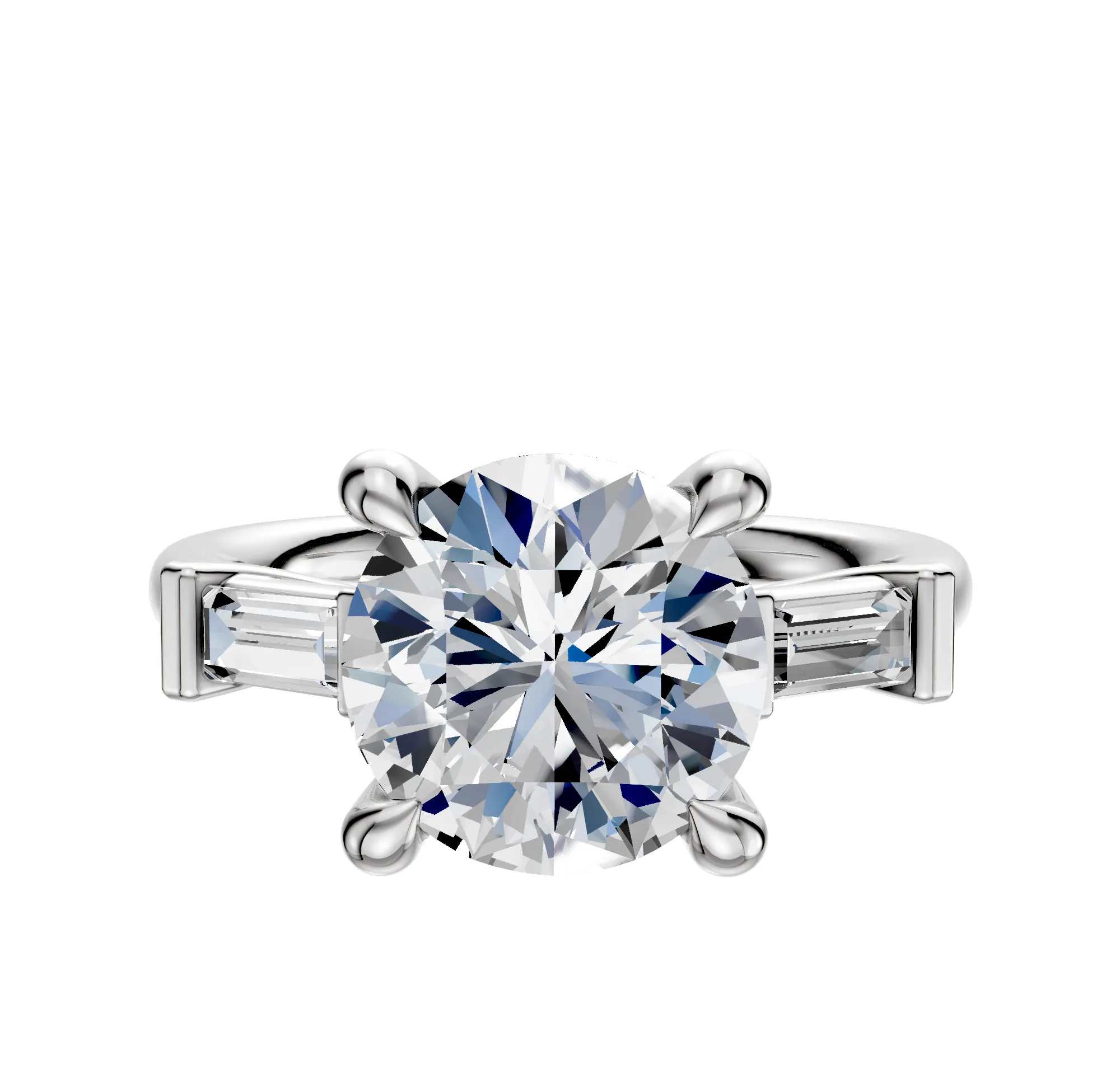 14K White Gold 3-Stone Baguette East/West Side Stones 0.125TCW Engagement Ring sold by Promise By Effy