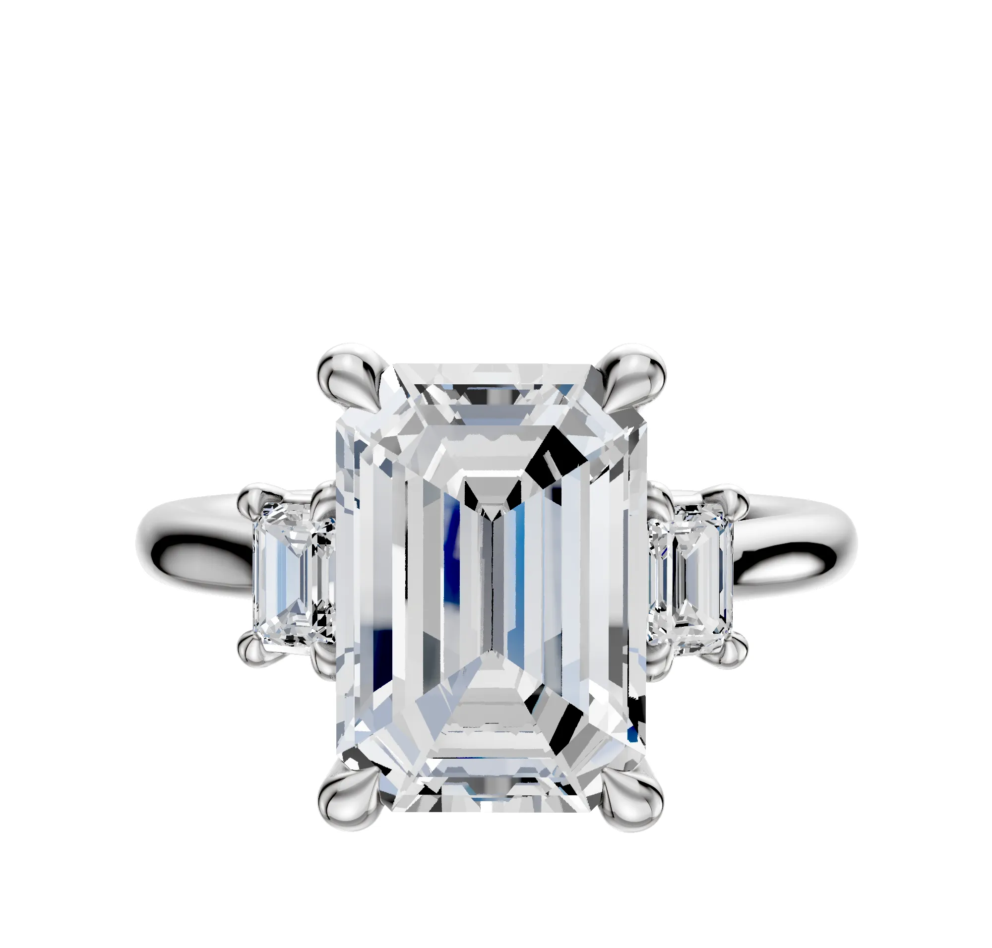 Platinum 3-Stone Emerald Cut Side Stones 0.25TCW Engagement Ring sold by Promise By Effy