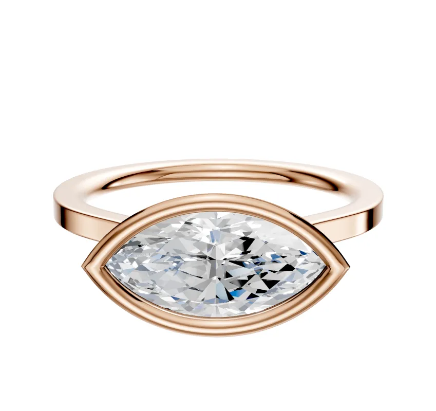 14K Rose Gold Bezel Full Bezel East/West Cathedral Flat 1.5mm Engagement Ring sold by Promise By Effy