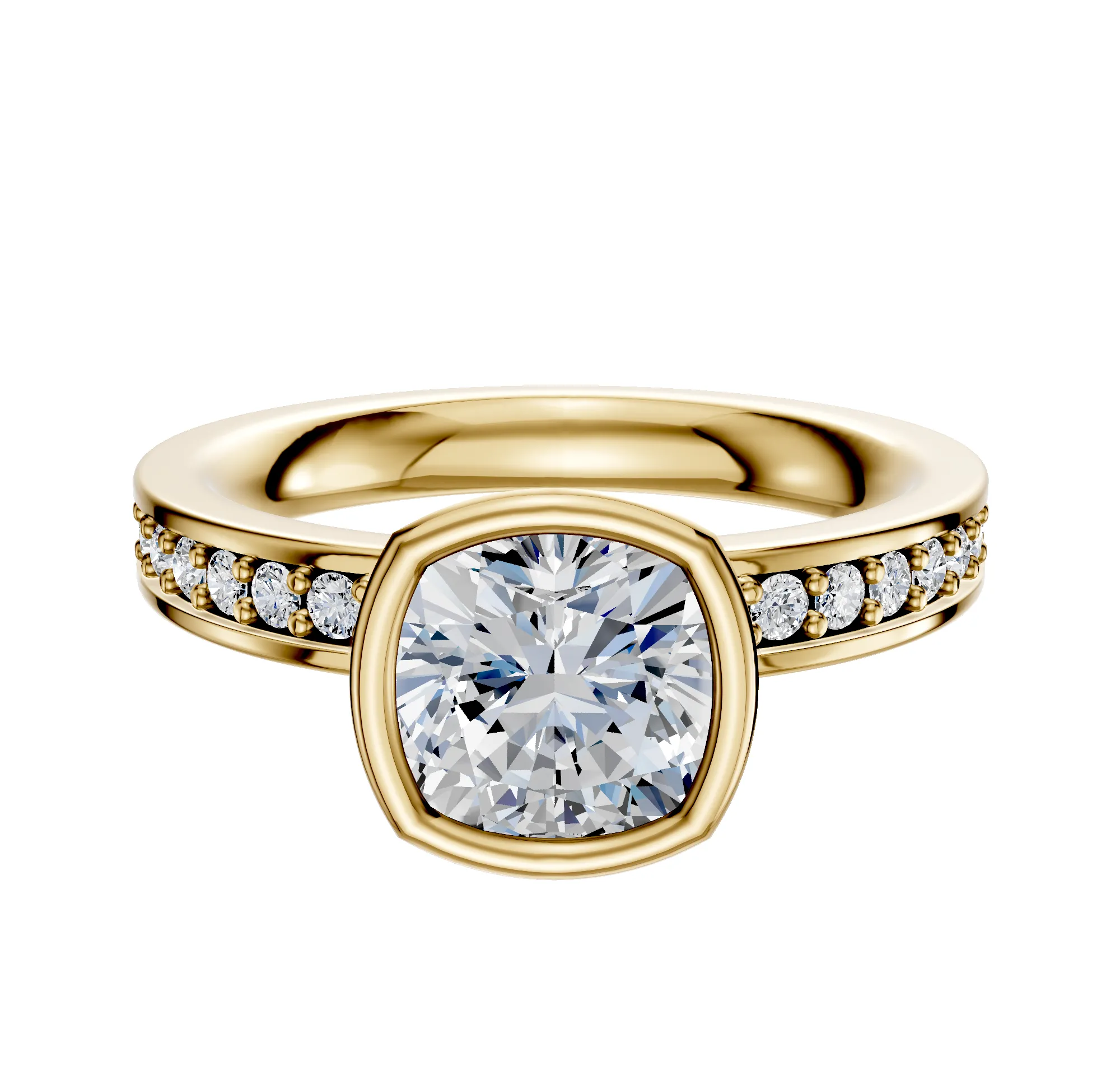 18K Yellow Gold Bezel Full Bezel North/South Classic Flat 1-Row-Pave 2.5mm Engagement Ring sold by Promise By Effy