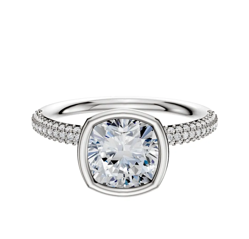 14K White Gold Bezel Full Bezel North/South Classic Dome 3-Row-Pave 2.0mm Engagement Ring sold by Promise By Effy