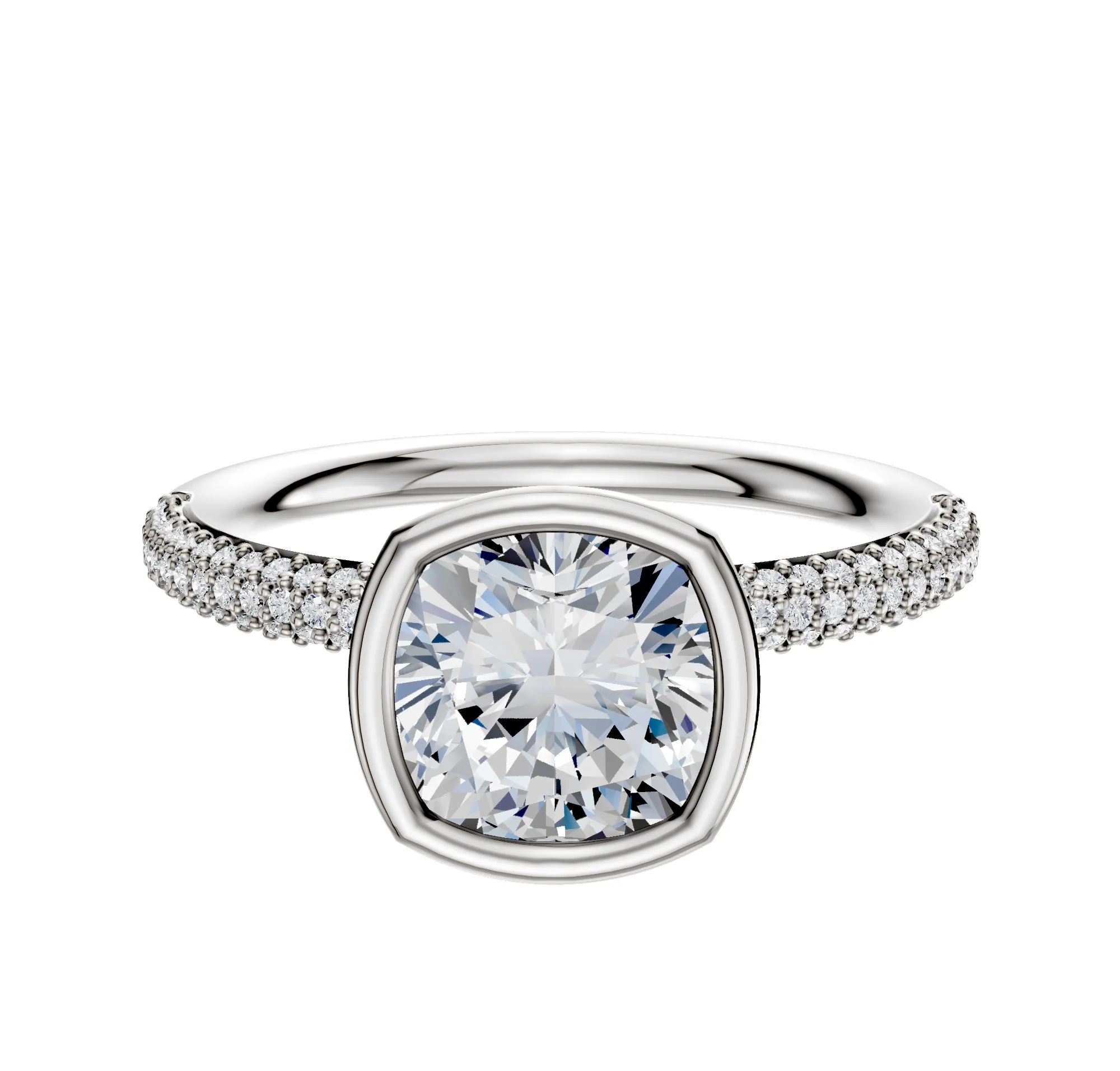 14K White Gold Bezel Full Bezel North/South Classic Dome 3-Row-Pave 2.0mm Engagement Ring sold by Promise By Effy