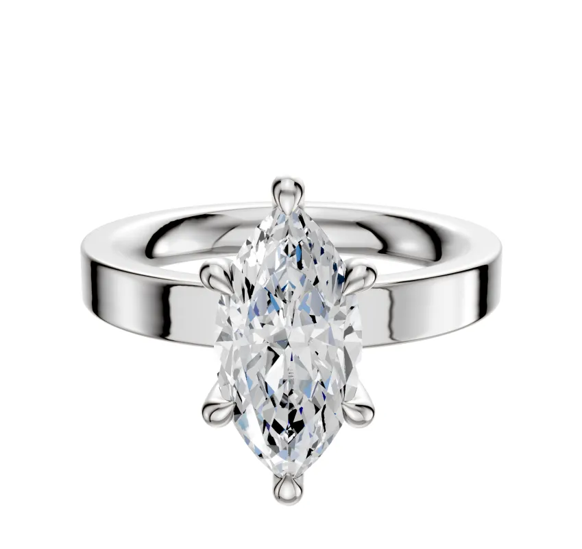 14K White Gold 6 Prong Hidden Halo Classic Flat 3.0mm Engagement Ring sold by Promise By Effy