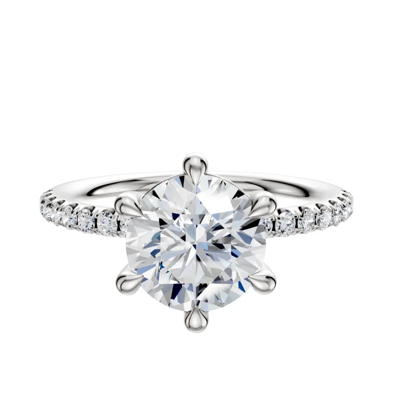14K White Gold 6 Prong Basket Classic Dome 1-Row-Pave 2.5mm Engagement Ring sold by Promise By Effy