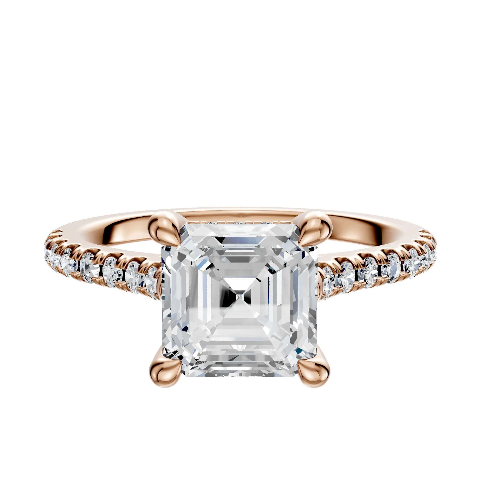 14K Rose Gold 4 Prong Hidden Halo Cathedral Dome 1-Row-Pave 2.5mm Engagement Ring sold by Promise By Effy