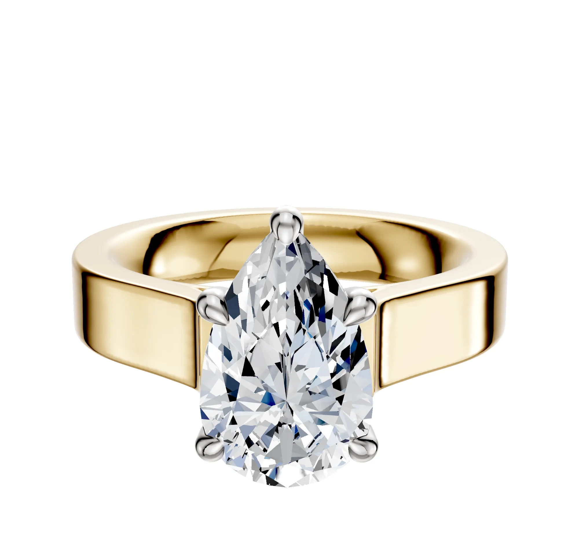 18K Two Tone 4 Prong Hidden Halo Cathedral Flat 4.0mm Engagement Ring sold by Promise By Effy