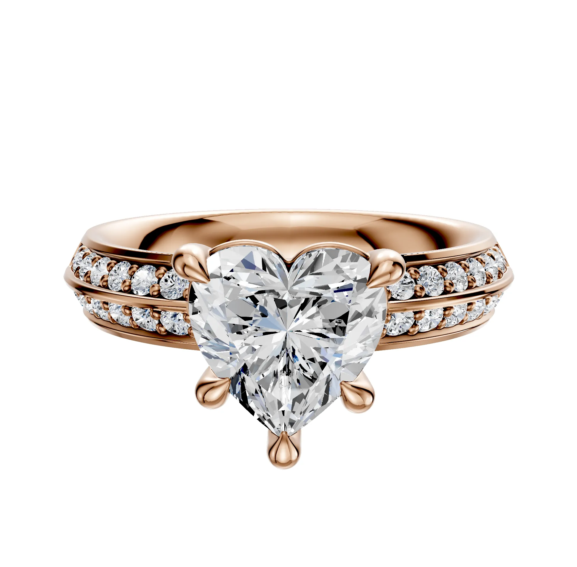 14K Rose Gold 4 Prong Basket Classic Knife Edge 1-Row-Pave 2.5mm Engagement Ring sold by Promise By Effy