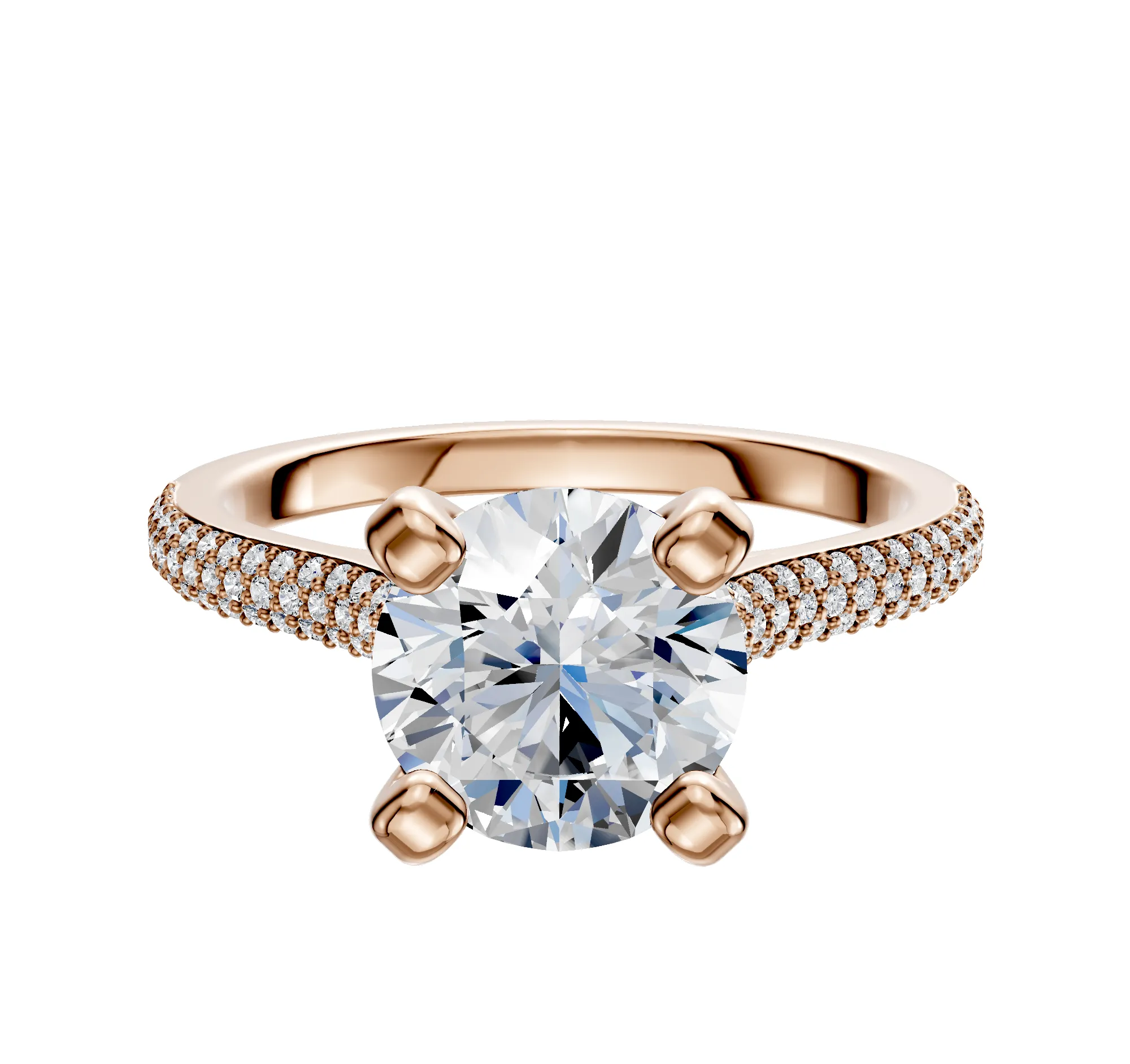 14K Rose Gold 4 Prong Cathedral Dome 3-Row-Pave 2.0mm Engagement Ring sold by Promise By Effy