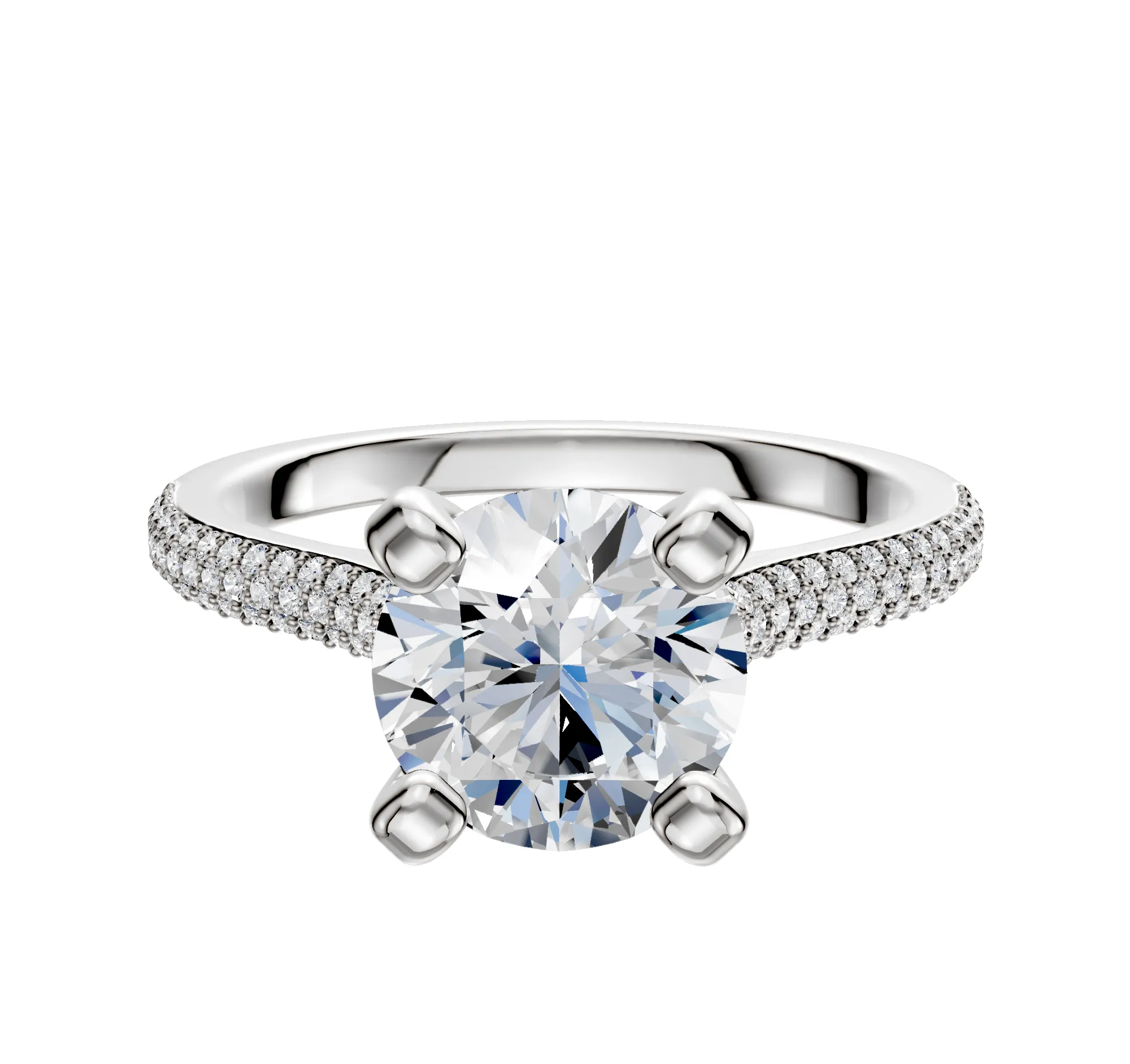 18K White Gold 4 Prong Cathedral Dome 3-Row-Pave 2.0mm Engagement Ring sold by Promise By Effy