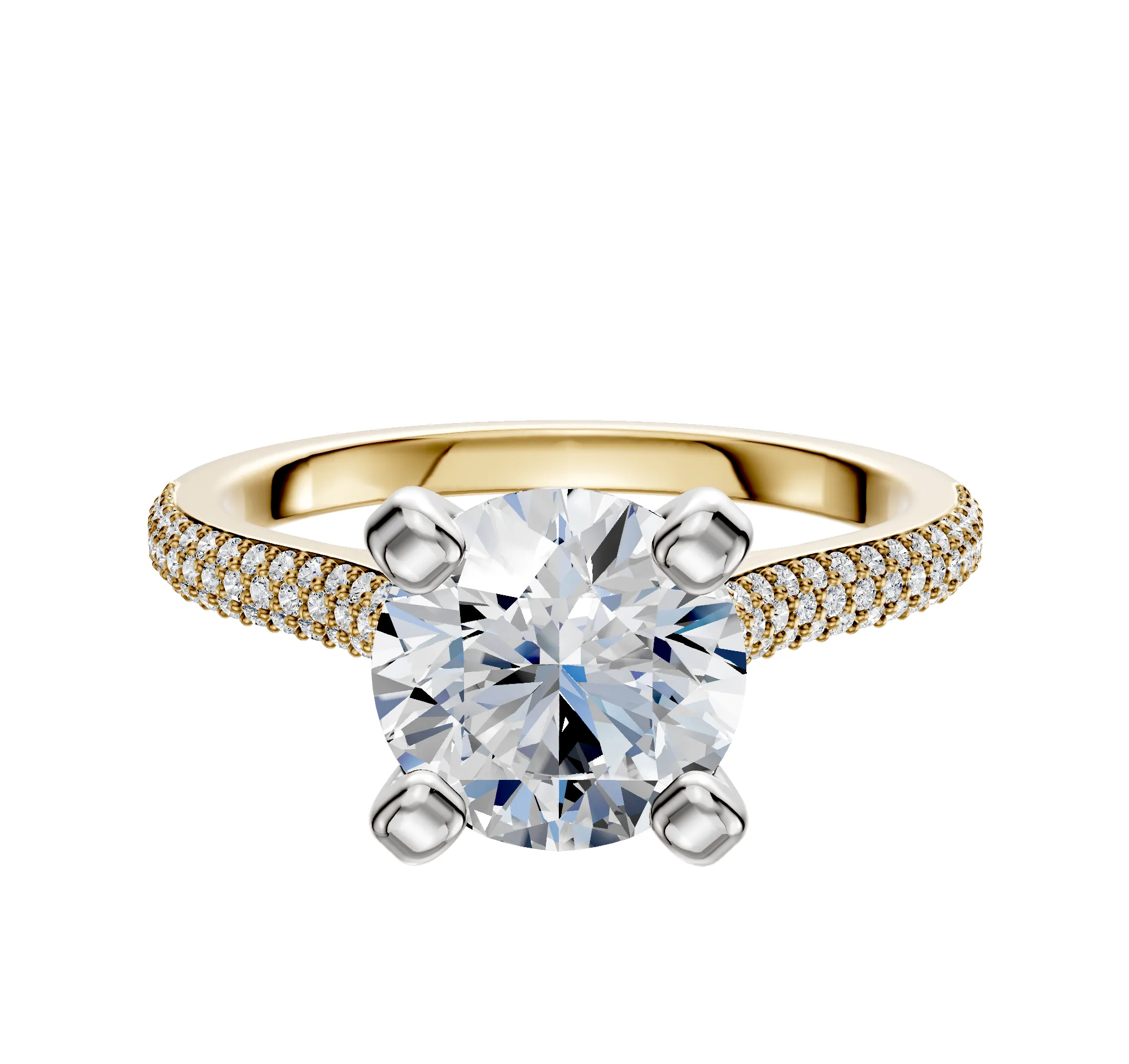 14K Two Tone 4 Prong Cathedral Dome 3-Row-Pave 2.0mm Engagement Ring sold by Promise By Effy