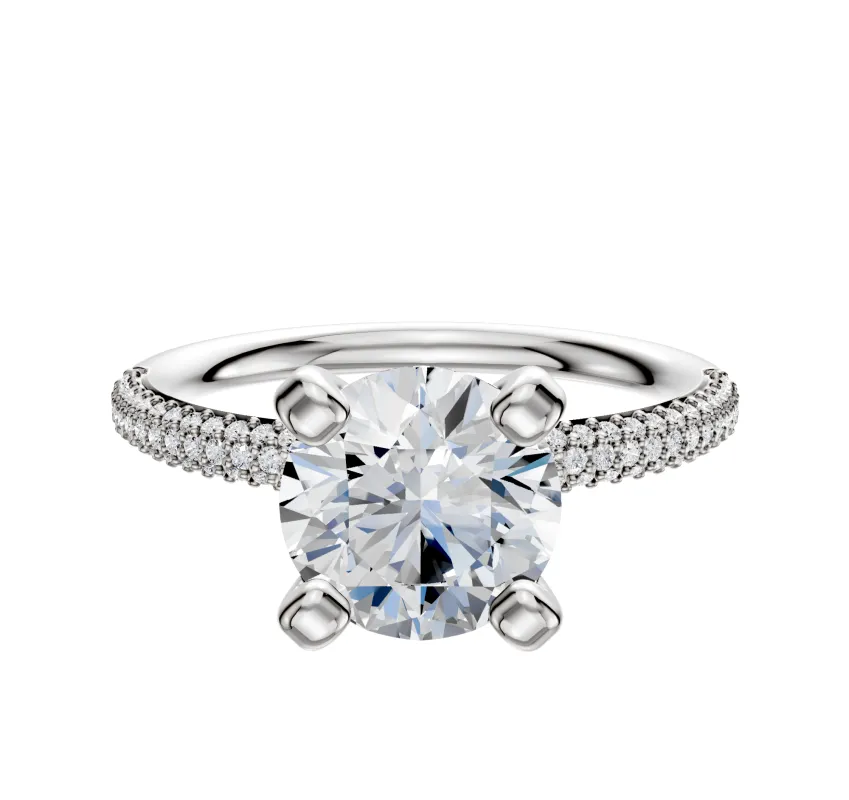 14K White Gold 4 Prong Classic Dome 3-Row-Pave 2.0mm Engagement Ring sold by Promise By Effy